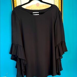 Black flowy ruffle sleeve tunic